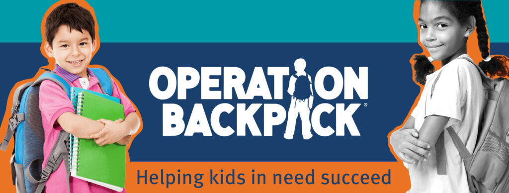 operation backpack logo with two kids standing with bakcpacks