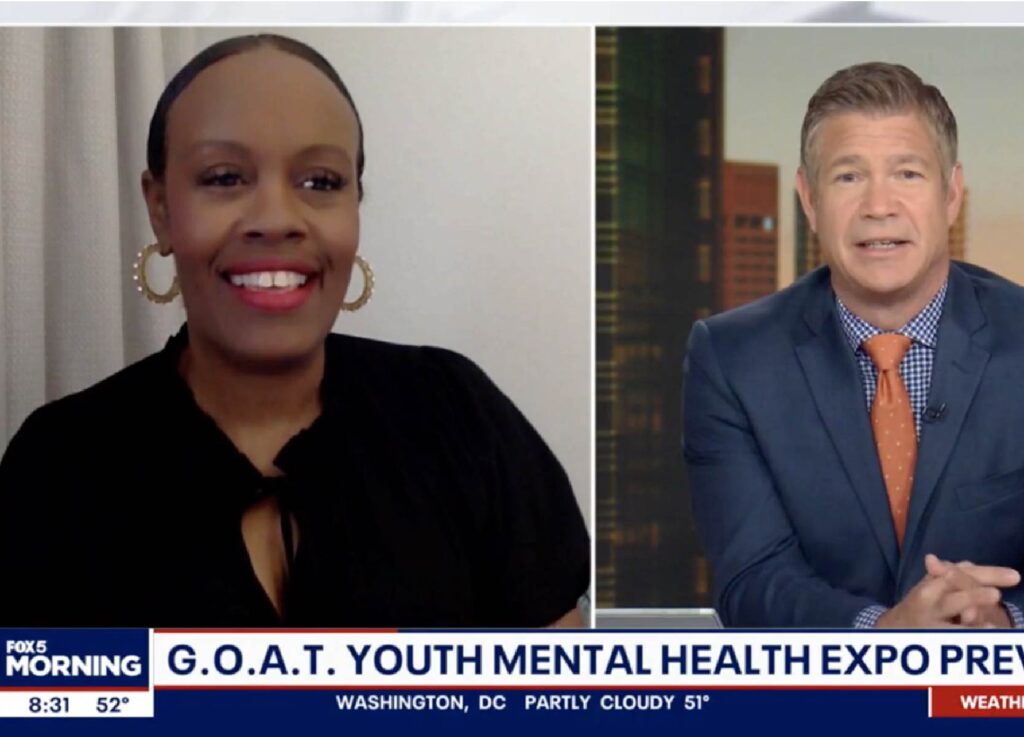 FOX 5 reporter asks VOA Chesapeake & Carolinas Senior Vice President of Clinical Strategy, Dr. Sheryl Neverson, about the G.O.A.T. Youth Mental Health Expo